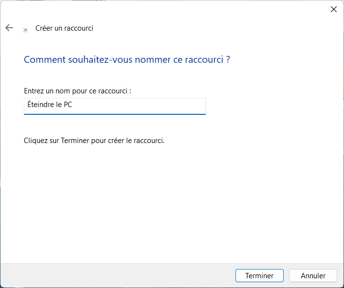 raccourci bureau shutdown windows