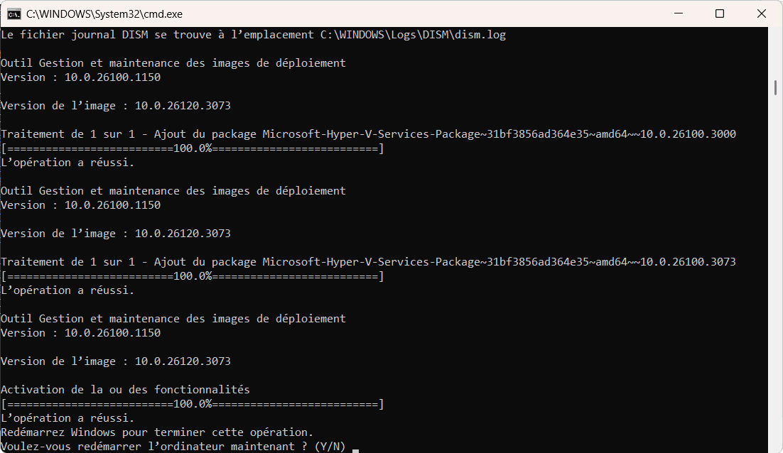 redemarrer votre pc pour activer hyper-v