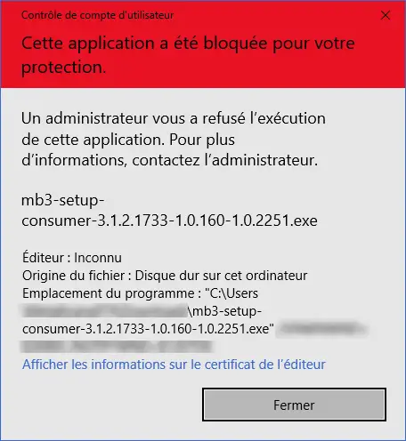 AppLocker Cette application a été bloqué pour votre protection