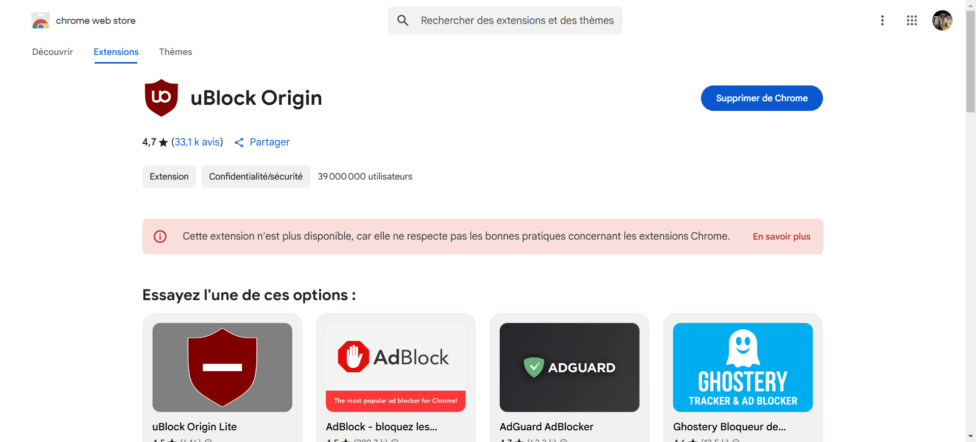 Google Chrome schaltet uBlock Origin schrittweise ab