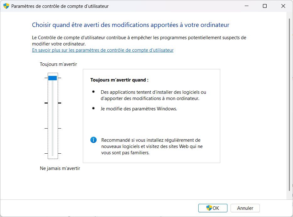 contrôle de compte utilisateur (UAC)