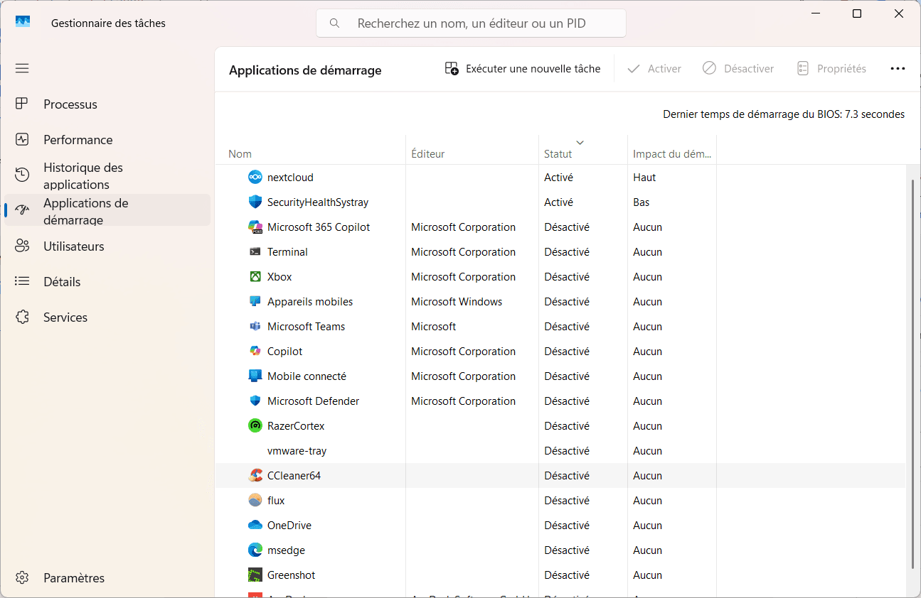 désactiver programme au démarrage de windows