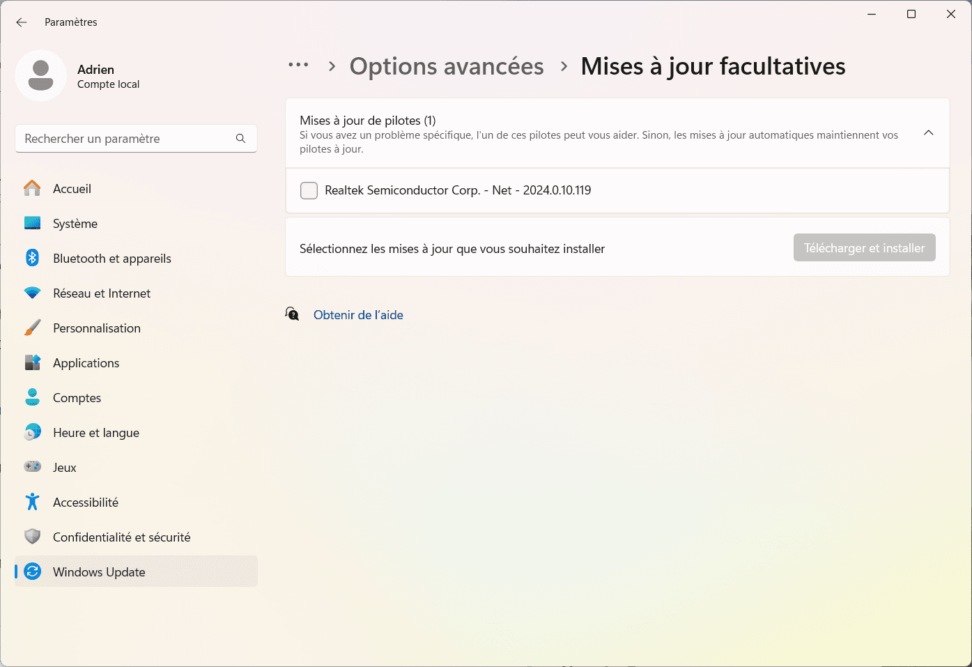 mises à jour système et pilotes windows