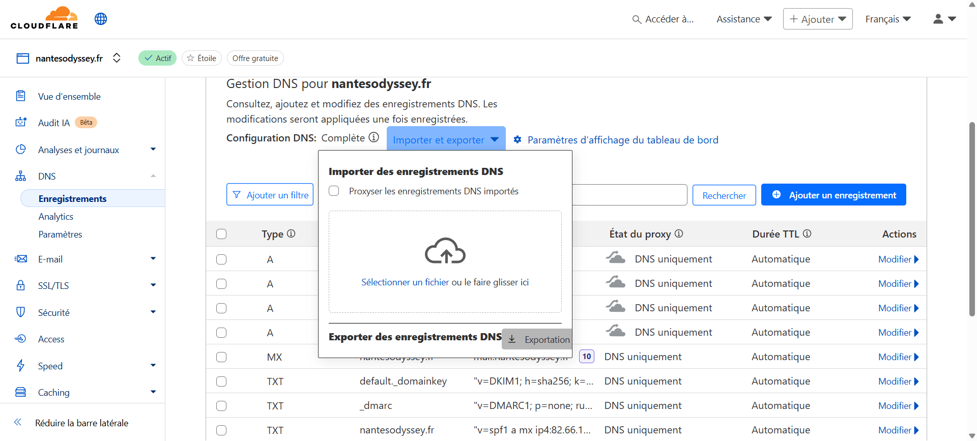 Exporter la zone DNS actuelle (Cloudflare)
