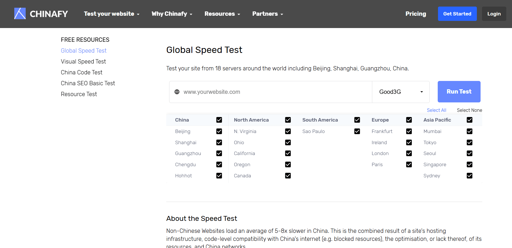 Chinafy Global Speed Test