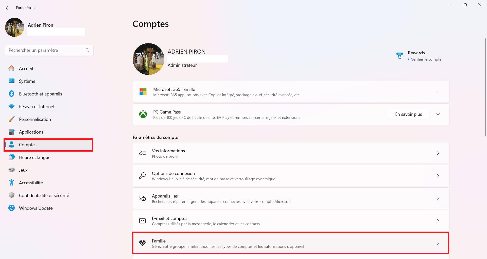 Ouvrir les paramètres de la famille dans Windows