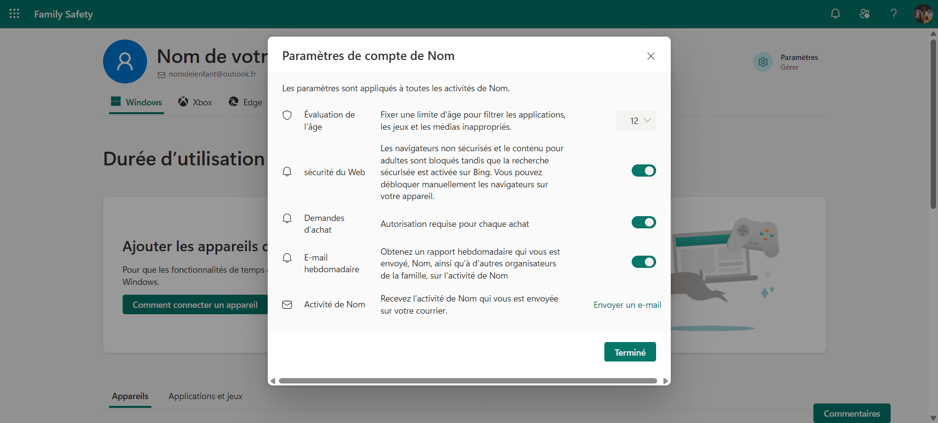 Configurer les règles de sécurité avec Microsoft Family Safety