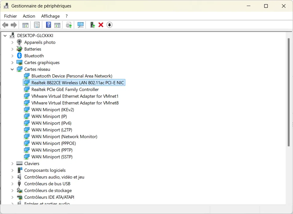 Verifique la presencia de su tarjeta Wi‑Fi en el Administrador de dispositivos