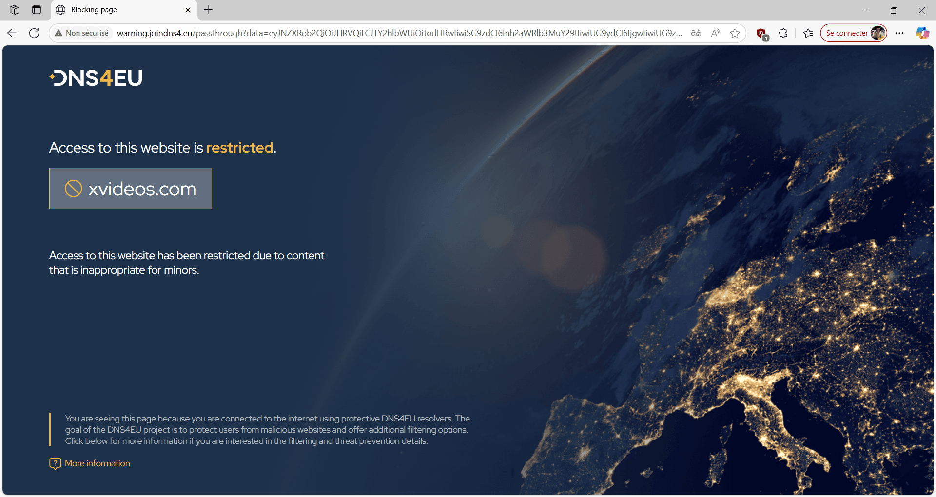 DNS4EU Bloqueo de un sitio web para adultos