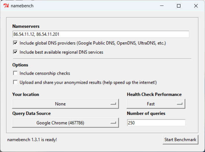 namebench tester votre DNS