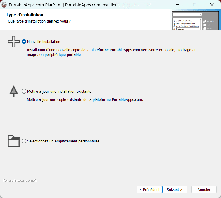 nouvelle installation de la plateforme PortableApps
