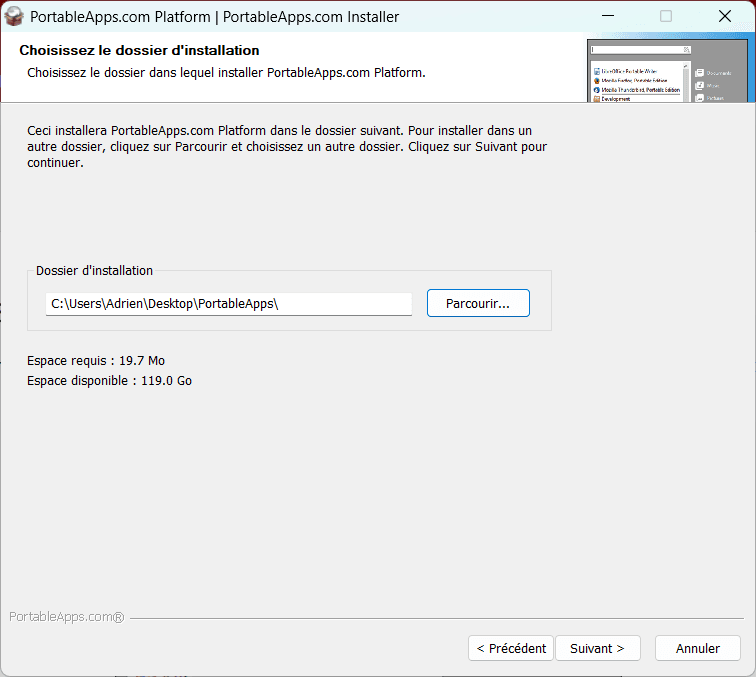 Définissez le dossier d’installation portable apps