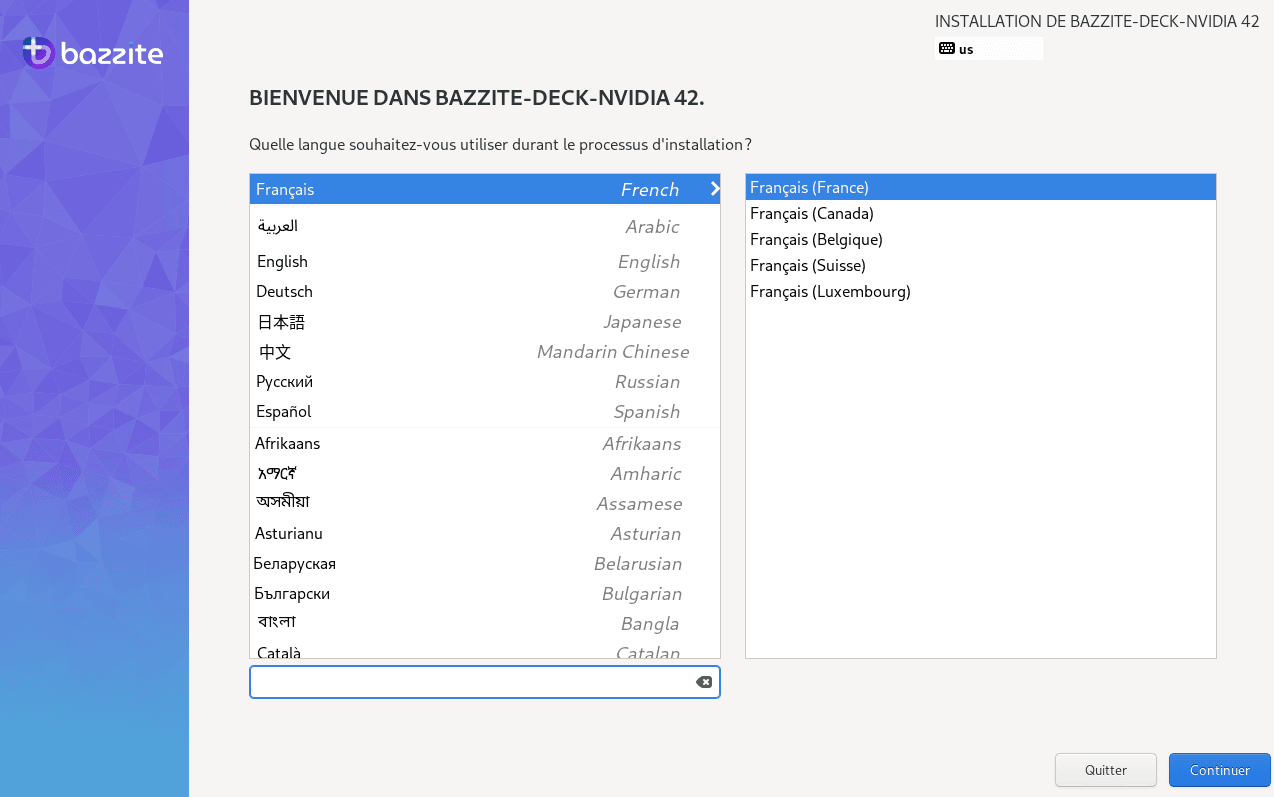 sélection language bazzite os