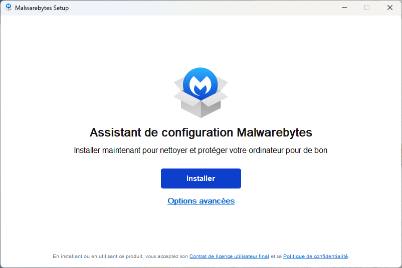 Lancement de l'assistant d'installation de Malwarebytes