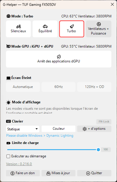 G‑Helper : gérer GPU, batterie, rétroéclairage et affichage