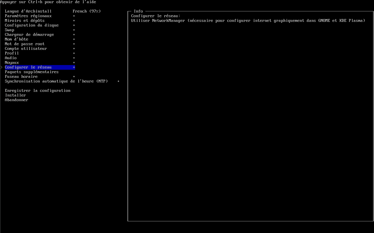 NetworkManager dans archinstall
