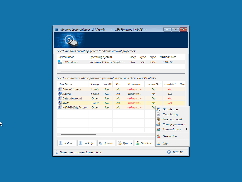 supprimer son mot de passe administrateur session windows