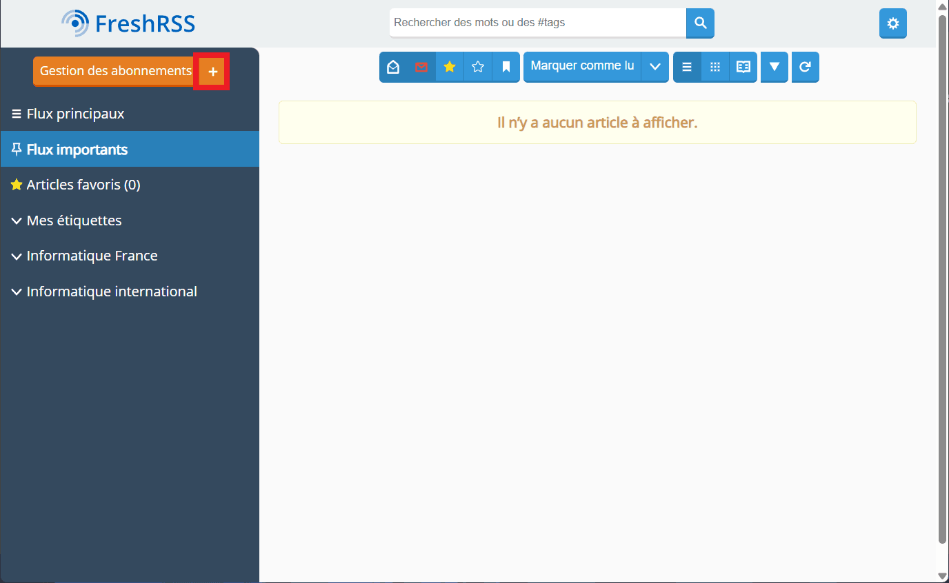 Bouton pour ajouter un flux RSS dans FreshRSS