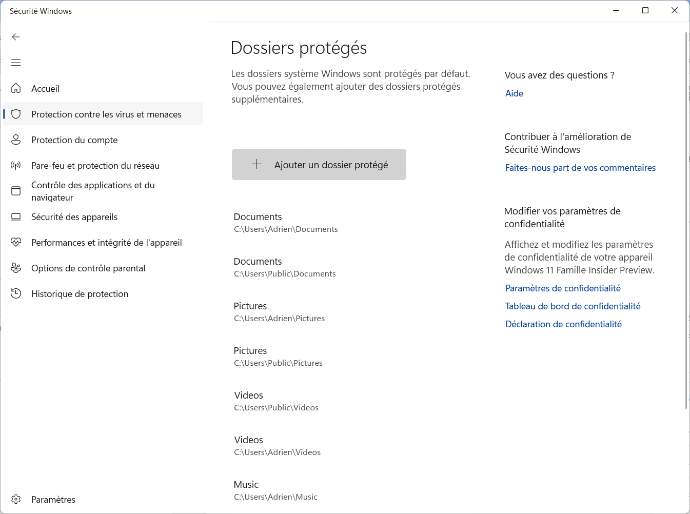 Ajouter un dossier à la protection anti-ransomware