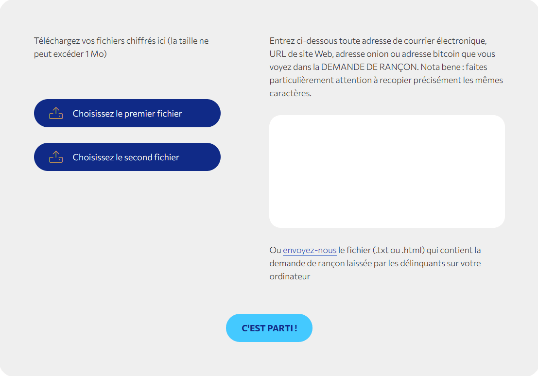 Identifier le ransomware avec Crypto Sheriff (No More Ransom)
