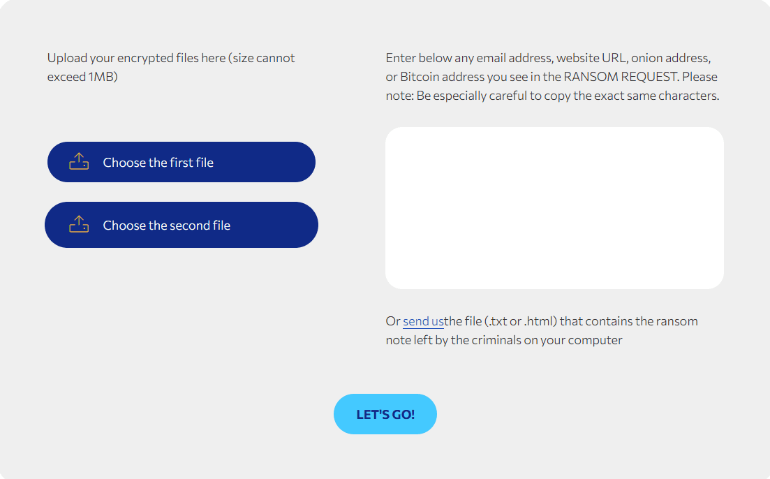 Identify the ransomware with Crypto Sheriff (No More Ransom)