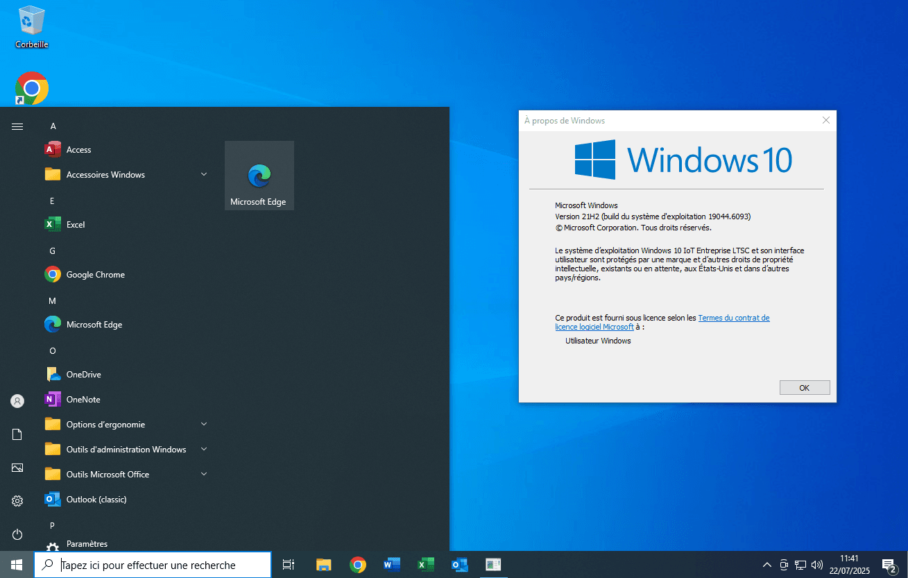 windows 10 LTSC configuré pour une utilisation bureautique jusqu'en 2029