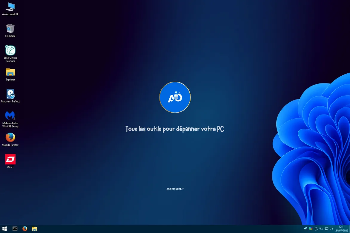 Interface du Live CD Assistouest PE — environnement de dépannage Windows