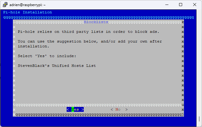 blocklist par defalut pi-hole sur linux