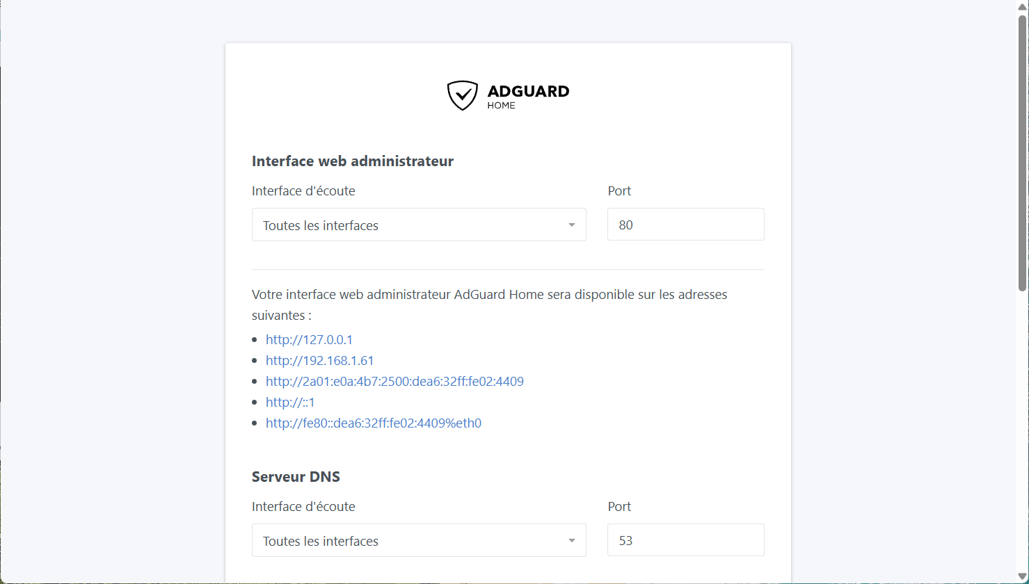configuration adguard home linux port