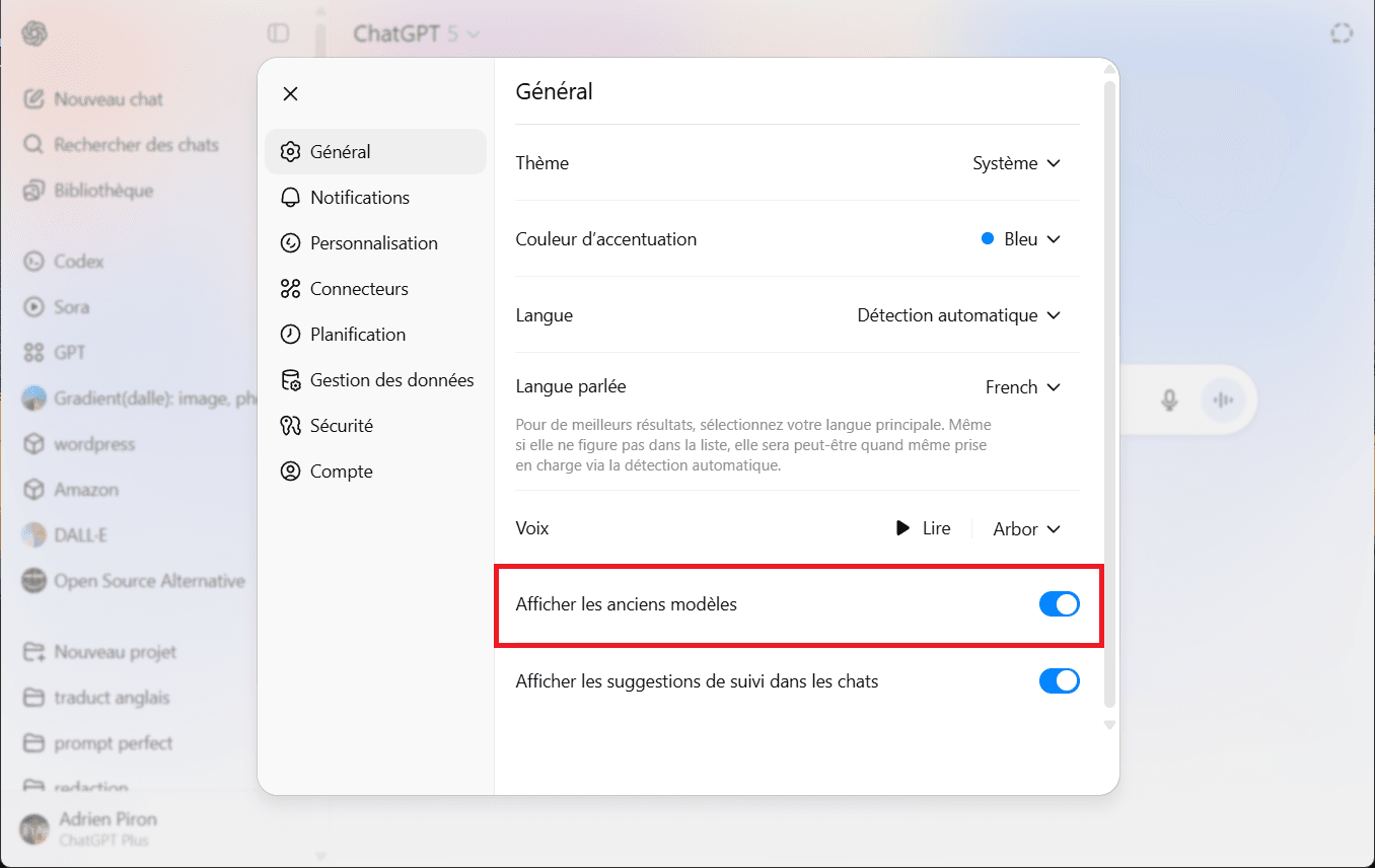 Le réglage caché de ChatGPT pour réactiver GPT-4