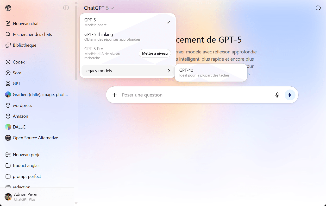 utiliser ancien modèle gpt-4o