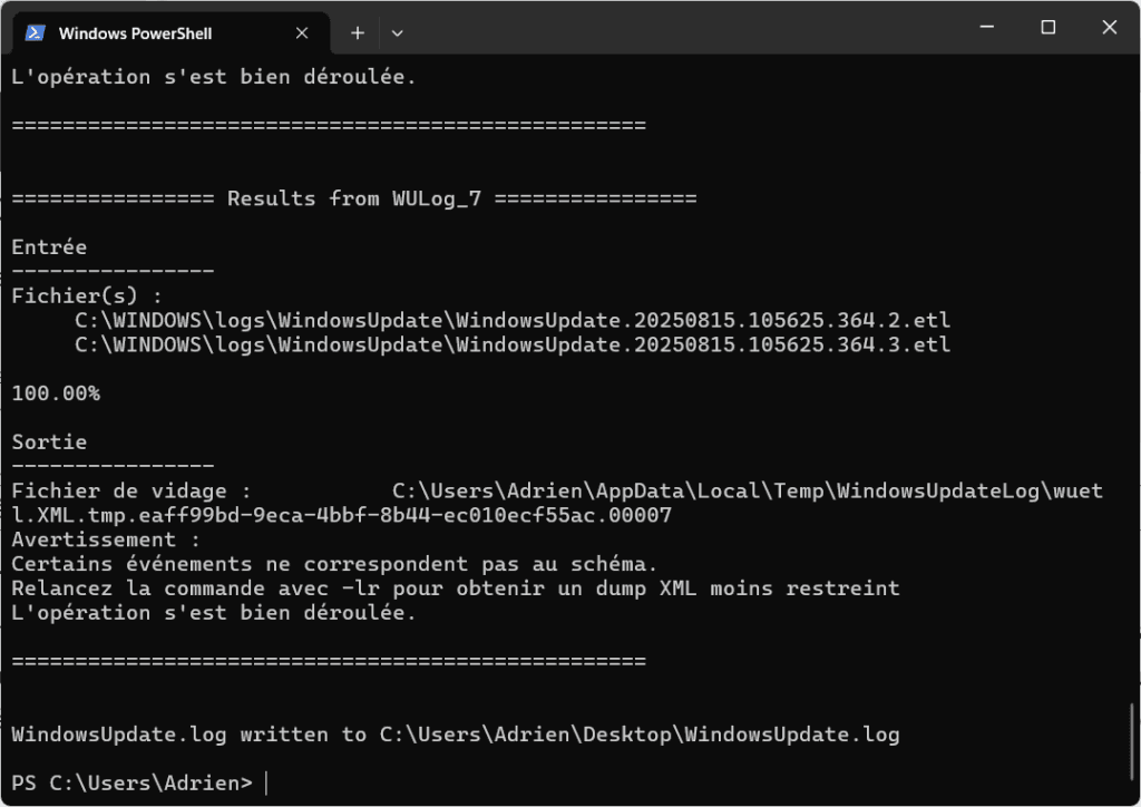 génération du fichier log de windows update