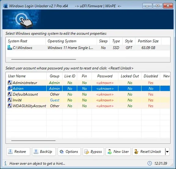 Windows Login Unlocker para desbloquear la contraseña de la sesión de Windows