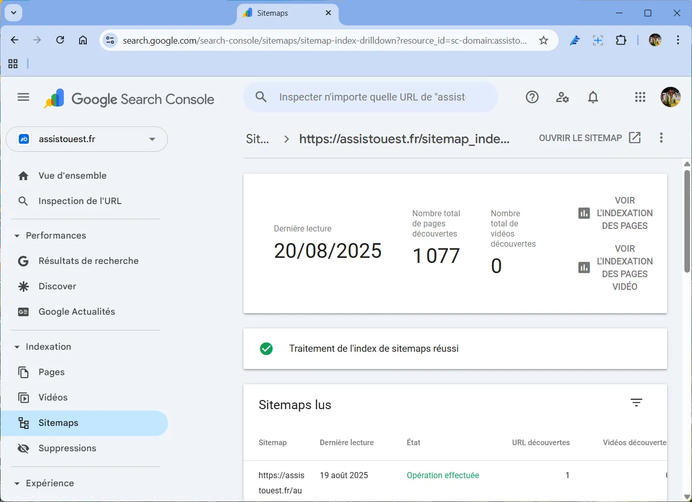 infos sitemap dans la search console