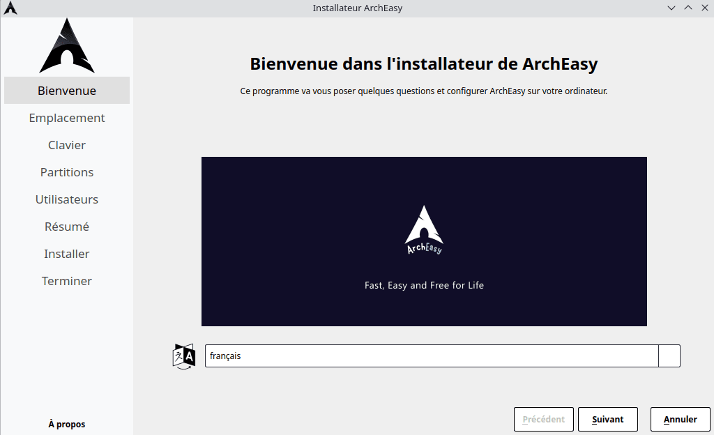 Choisir la langue d’installation ArchEasy