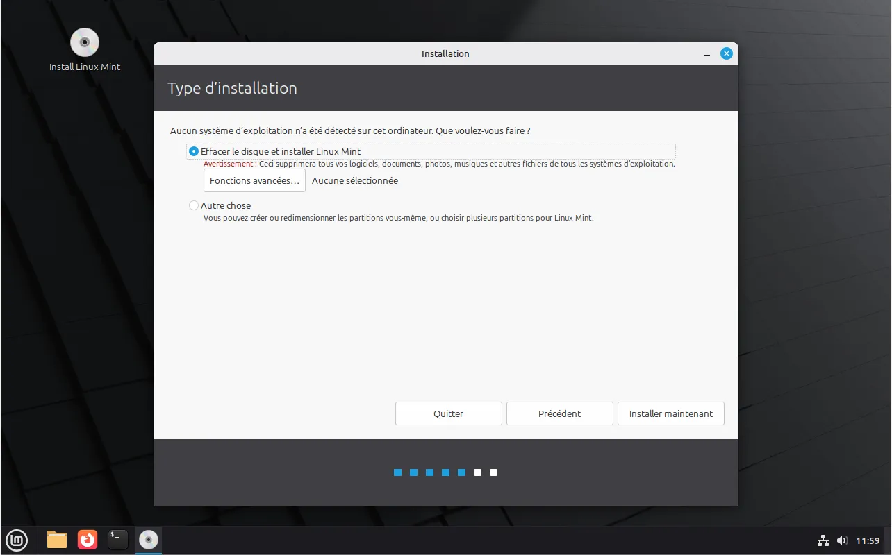 Choisir le type d’installation pour formater votre disque dur