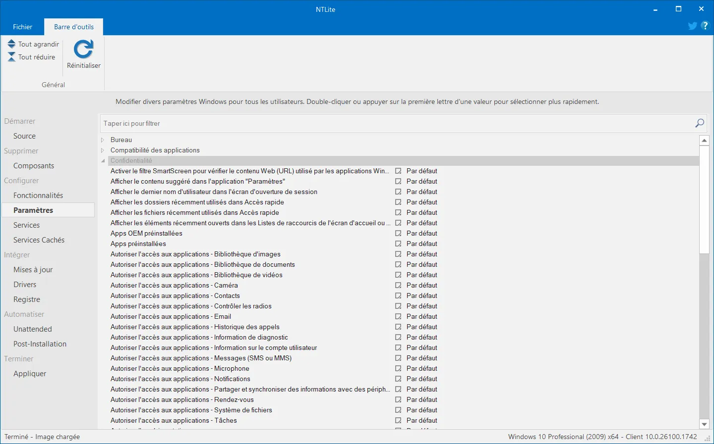 Configurer (Fonctionnalités, Paramètres, Services) avant installation de Windows