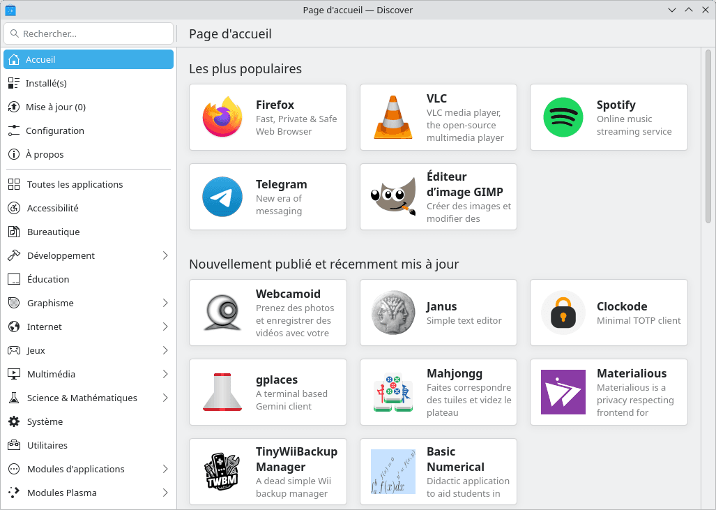 Discover pour installer des logiciels
