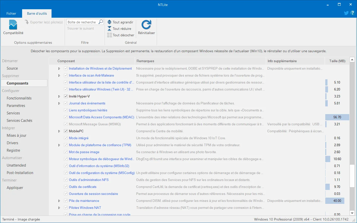 Supprimer (Composants) retirer les fonctions inutiles de Windows