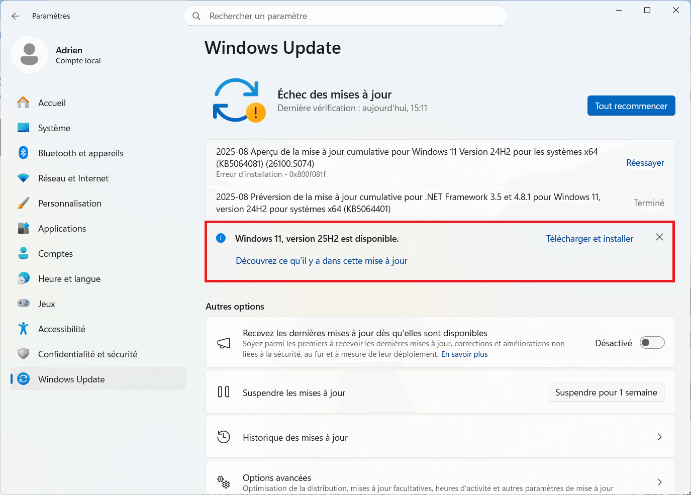 Windows 11 25H2 est déjà disponible en Release Preview