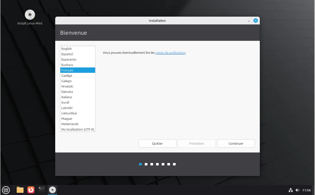 choisir langue installation Linux Mint