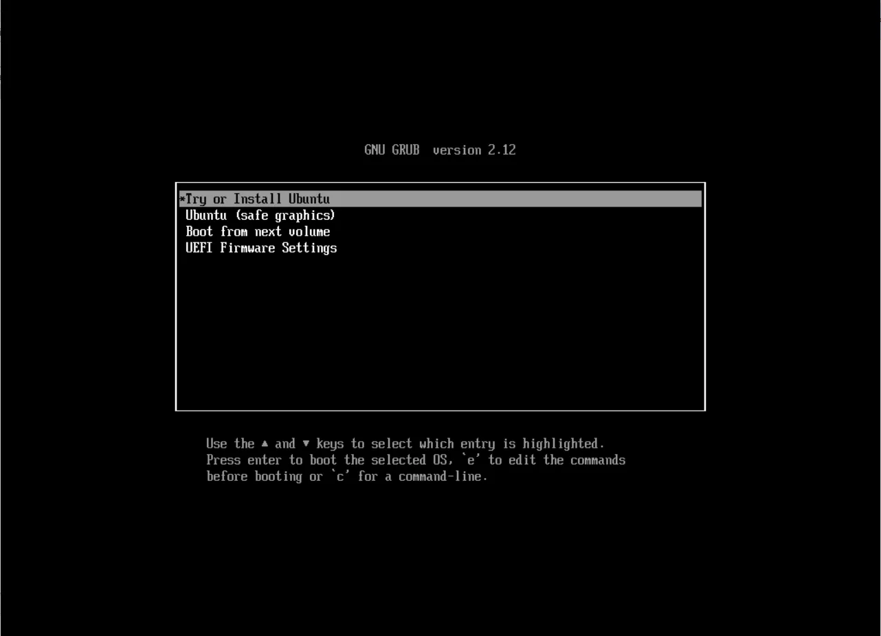 écran d’accueil d’Ubuntu (GRUB)