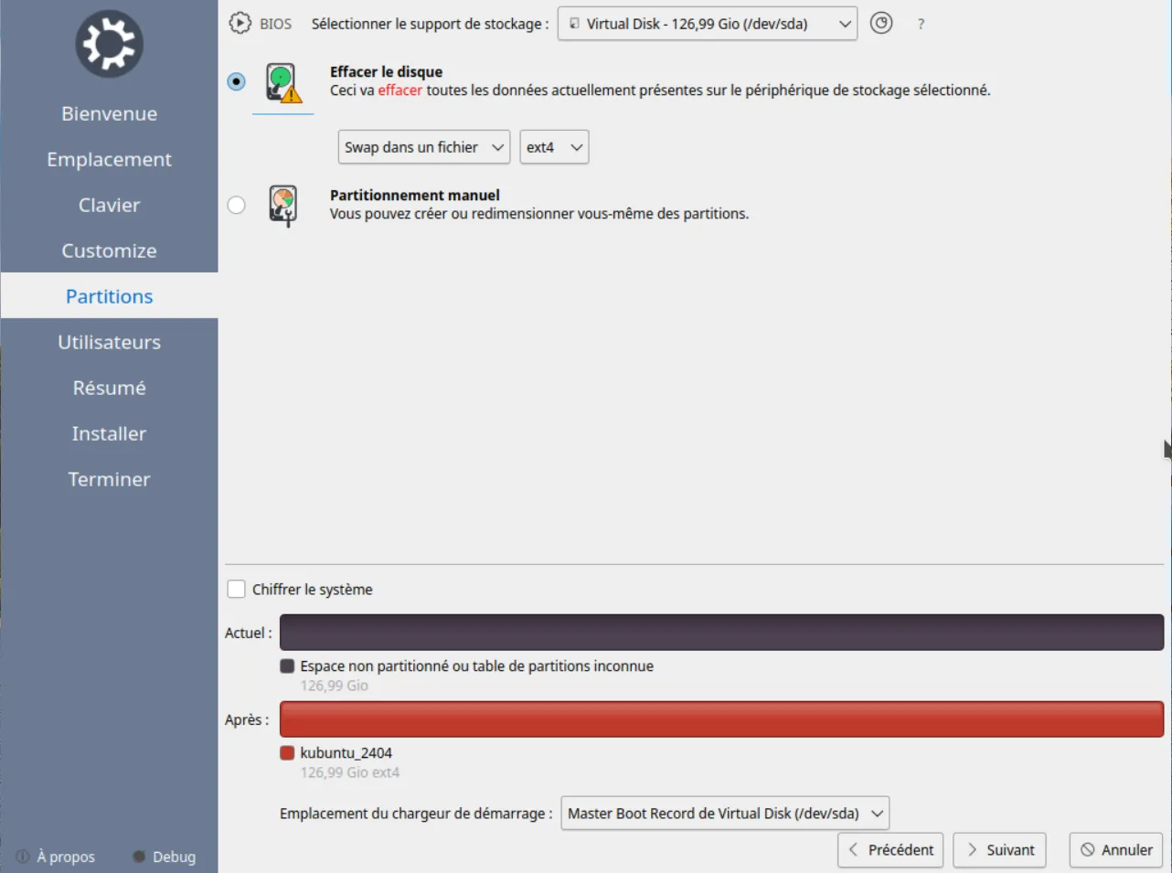 formater le disque pour installer Kubuntu