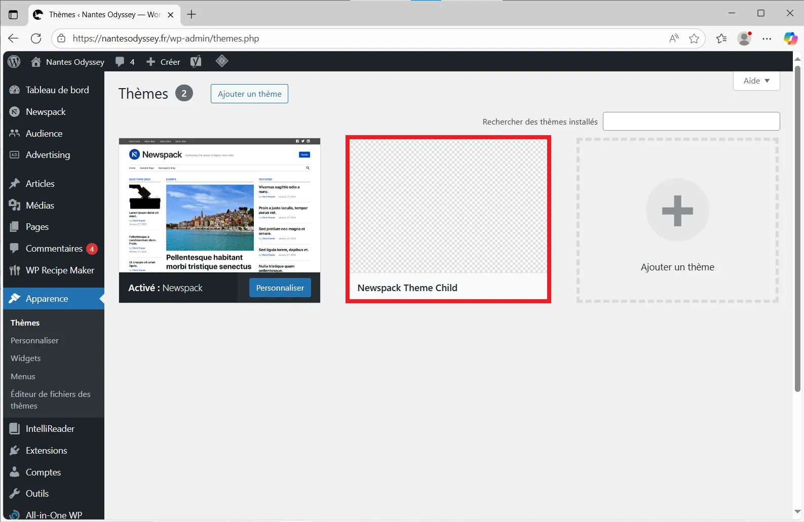 Activation du thème dans l’administration