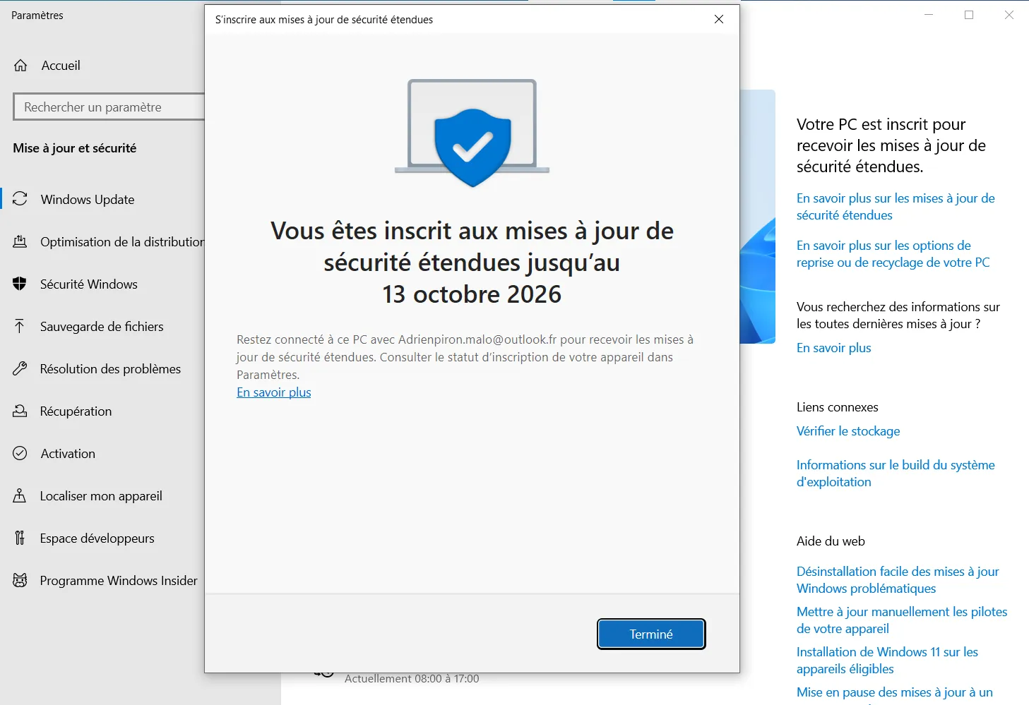 Windows Extended Security enrollment successful