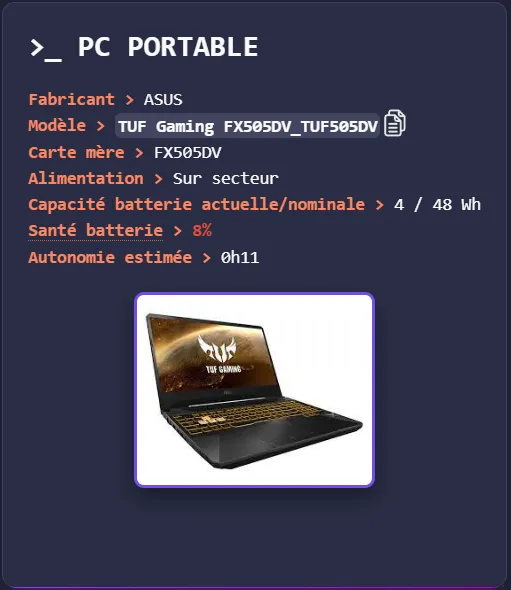 diagnostic du modèle du PC