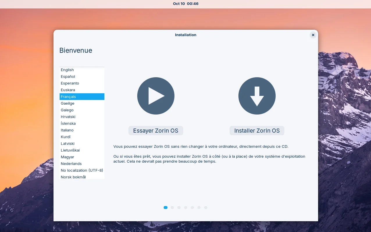 installateur de zorin os en français
