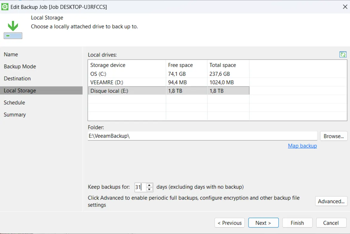 sauvegarde automatique des données sur un support externe Windows