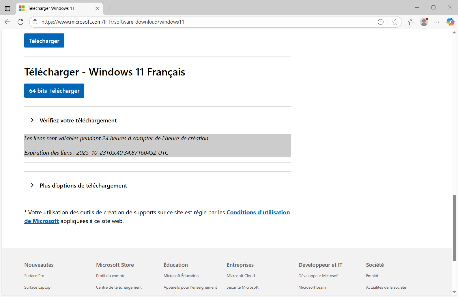 Télécharger l’image ISO de Windows 11 sans Media Creation Tool
