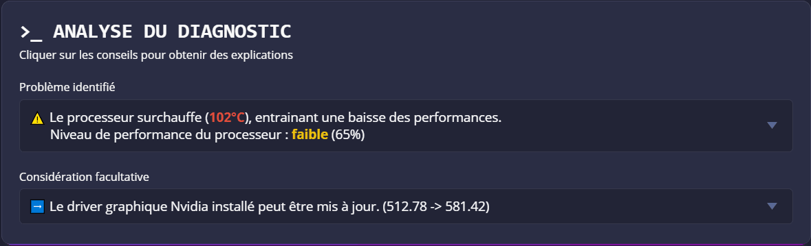 userdiag résultat rapide d'un diagnostic